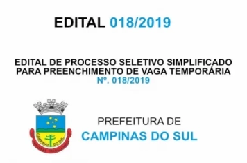 EDITAL Nº. 018/2019 DE PROCESSO SELETIVO SIMPLIFICADO PARA PREENCHIMENTO DE VAGA TEMPORÁRIA