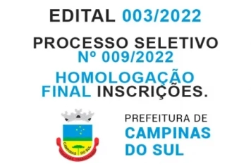 Processo Seletivo Simplificado Nº 009/2022 - Edital 003/2022 - homologação final inscrições