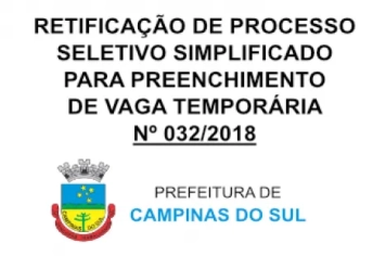 EDITAL DE RETIFICAÇÃO DE PROCESSO SELETIVO SIMPLIFICADO PARA PREENCHIMENTO DE VAGA TEMPORÁRIA