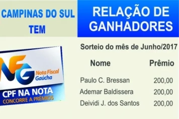 GANHADORES DO SORTEIO MUNICIPAL DA NOTA FISCAL GAÚCHA