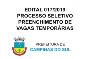 PROCESSO SELETIVO SIMPLIFICADO Nº 017/2019 PARA O PREENCHIMENTO DE VAGAS TEMPORÁRIAS