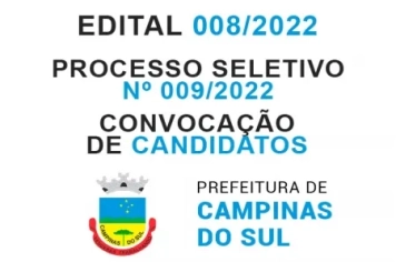 Processo Seletivo Simplificado Nº 009/2022 - Edital 008/2022 - Convocação de Candidatos