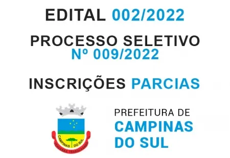 Processo Seletivo Simplificado Nº 009/2022 - Edital 002/2022 - Inscrições Parciais