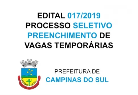 EDITAL 017-2019 DE PROCESSO SELETIVO SIMPLIFICADO PARA PREENCHIMENTO DE VAGA TEMPORÁRIA