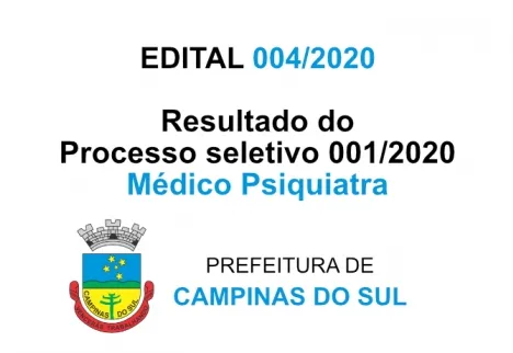 EDITAL 004/2020 DO PROCESSO SELETIVO SIMPLIFICADO 001/2020 - Médico Psiquiatra