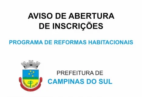 Aviso de abertura de inscrições do Programa de Reformas Habitacionais
